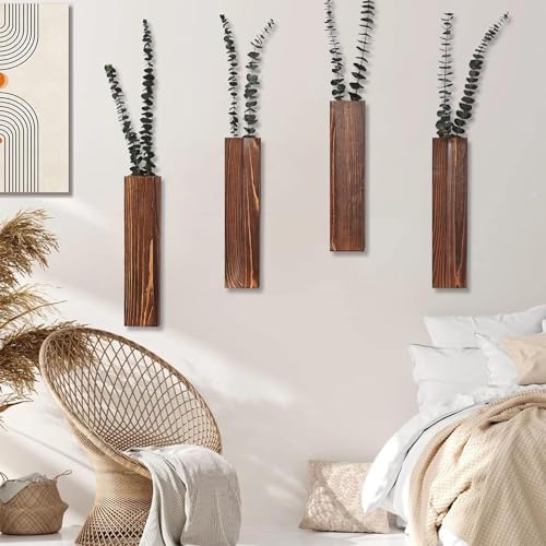 Sawoake Wooden Wall Planter Set of 4 - Modern Home Decor for Living Room, Bedroom, Bathroom - Walnut Finish Planter for Dr...