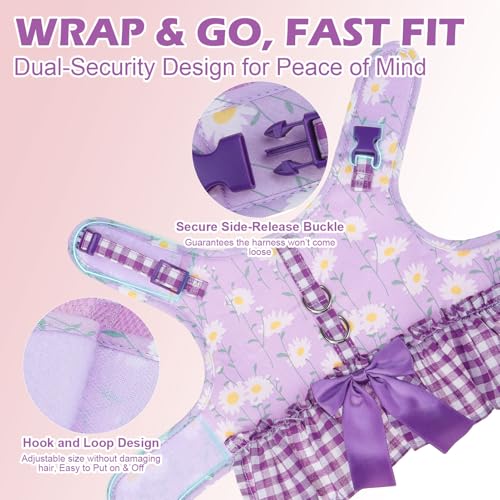 EXPAWLORER Dog Harness Small Medium Sized Dogs, Daisy Dog Dress Bowknot Harness and Leash Set, No Choke No Pull Soft Mesh ...