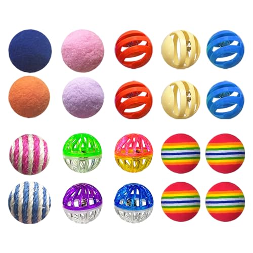 YULOYI Cat Toys for Indoor Cats, Cat Toys Balls, 20 Packs Interactive Cat Toy Set with Colorful Bell, Jingle Bell, Rainbo...