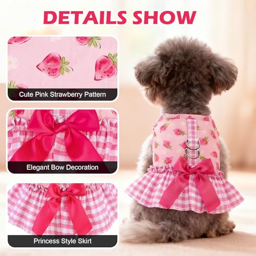 EXPAWLORER Dog Harness Small Medium Sized Dogs, Plaid Dog Dress Bowknot Harness and Leash Set, No Choke No Pull Soft Mesh ...
