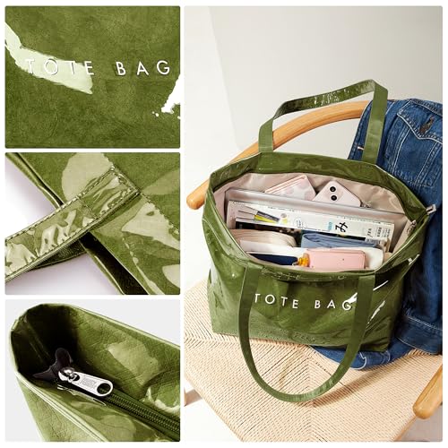 KALIDI PVC Zipper Tote Bag, Jelly Kraft Paper Beach Bag Large Hobo Carry All Travel Shopping Handbag Plastic Shoulder Bag