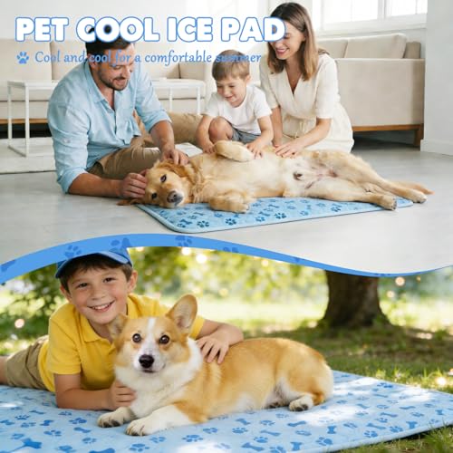SHEJIZE Cooling Dog Mat, Q-Max>0.4 Breathable Cooling Pad for Dogs, Washable Dog Crate Mat, Non-Slip Dog Cooling Bed for I...