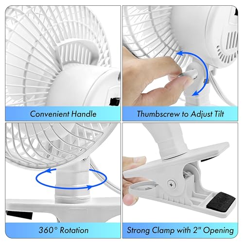 Comfort Zone Portable Clip on Fan with Fully Adjustable Tilt, Electric, 6 inch, Quiet, Indoor, 2 Speed, Mini Desk Fan, Tab...