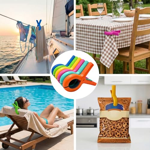 Large Beach Towel Clips for Beach Chairs, 6 Pcs Heavy Duty Towel Holder for Cruise Essentials, Clothes Pins to Beach Must ...