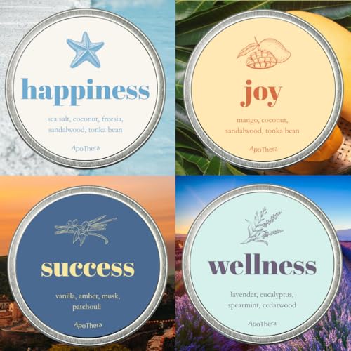 [ApoThera] “Wishing You” Handmade 4 Pack Tin Candle Gift Set, Natural Coconut Soy Wax – Gift for Women, Men, Friends, Mom,...