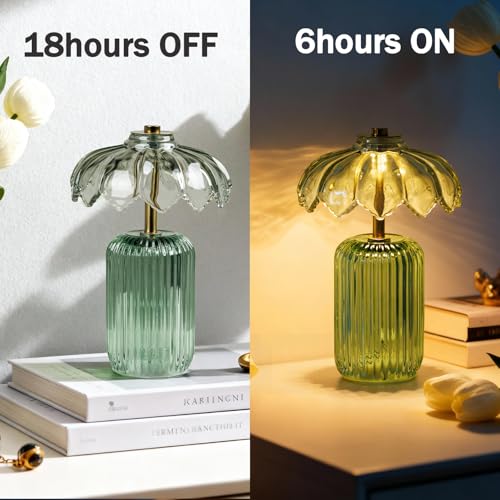 MJ PREMIER Cordless Lamp, Battery Operated Lamp with Timer, Crystal Glass Flower Lampshade, Small Table Lamps, Decorative ...