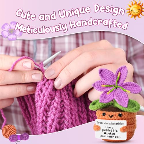 Handmade Purple Crochet Lily Flower - Mindfulness Message Inspirational Cheer Up Gift for Women, Best Friends, Coworkers T...