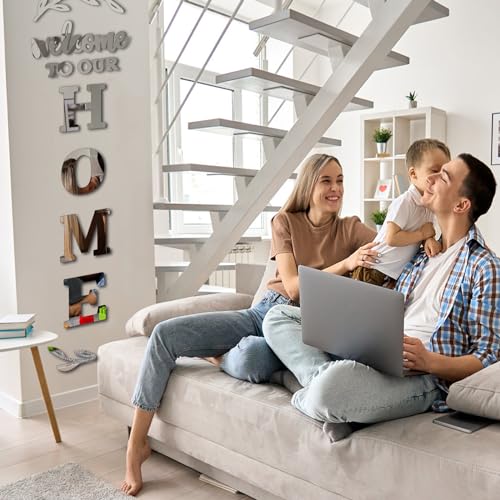 Home Wall Decor Welcome to Our Home Letter Signs - Acrylic Mirror Stickers for Living Room Bedroom Decor - Wall Decorations