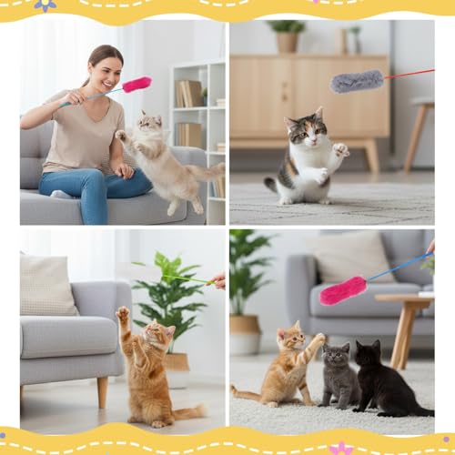 Larrel 5PCS Interactive Cat Wand Toys, Fur Cat Toys, Soft Kitten Teaser Sticks for Indoor Cats, Fur Cats Teaser Wand Set f...