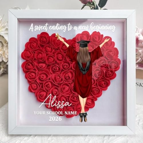 A Sweet Ending to A New Beginning Personalized Flower Shadow Box, Congratulation Graduate A Sweet Ending - Personalized Fl...
