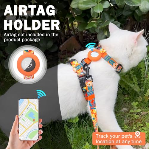 SCENEREAL Cat Harness and Leash Set Escape Proof with Airtag Holder, Adjustable Kitten Big Cats Vest Harness for Walking O...