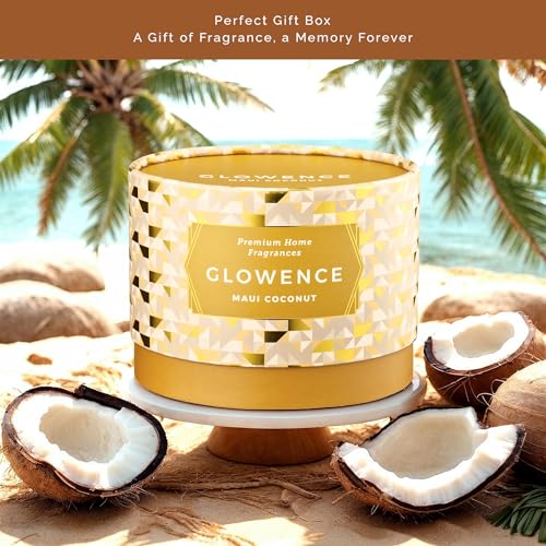 Glowence Luxury Coconut Scented Candle - Large 3 Wick Jar Candle - Elegant Gift for Women & Men - 100% Natural Soy Wax - U...