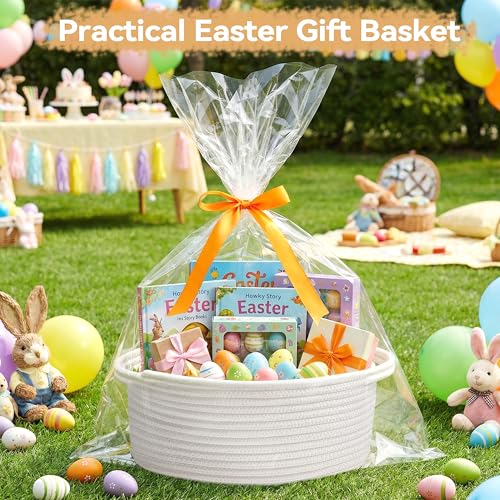 Pro Goleem Small Woven Basket with Gift Bags and Ribbons Durable Baskets for Mothers Day Gifts Empty Small Rope Basket for...