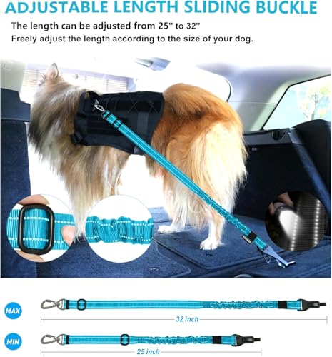 AUBELL Dog Seat Belt for Car,2 Pack Set 3-in-1 Adjustable Reflective Bungee Heavy Duty Dog Car Harness Tether with Clip Ho...
