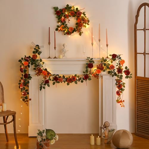 Garisey 5FT Terracotta Artificial Flower Garland Fall Floral Garland Burnt Orange Arch Rose Vine for Wedding Ceremony Part...