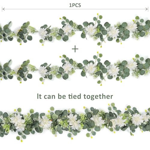Dremisland Artificial Flowers Garlands 2 Pack 12Ft Artificial Eucalyptus Garland with Dahlia Flower Hanging Flowers Vines ...