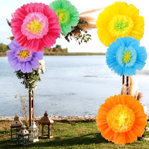 Giegxin 6 Pcs 31.5", 24" Colorful Giant Paper Flower Mexican Large Tissue Paper Flower for Wall Big Fiesta Crepe Floral De...