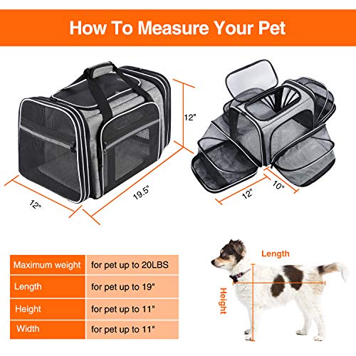 MASKEYON TSA Airline Approved Soft Sided Pet Carrier Top Loading 4 Side Expandable Large Travel Cats Carrier Collapsible w...
