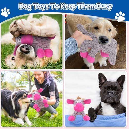 loncoldy Plush Chew Toys for Large Dogs, Tough Crinkle Stuffed Animal Squeaky Interactive Toys for Small Medium Large Dog...