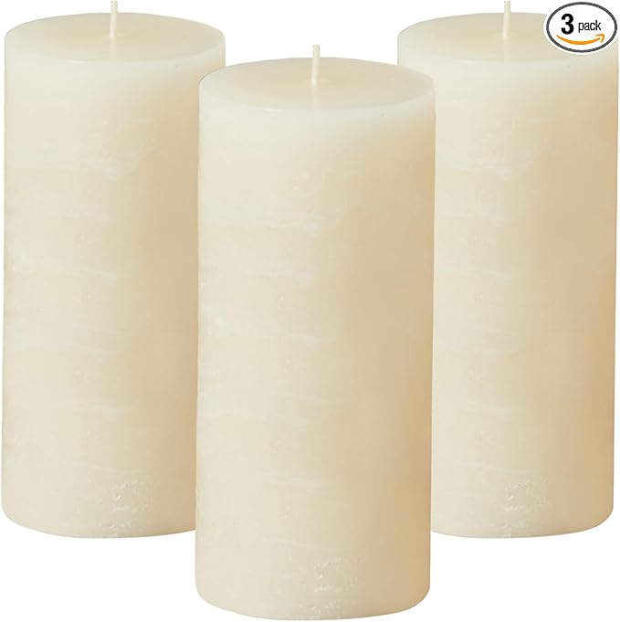 Simply Soson 3x6 inch Ivory Pillar Candles Set of 3, Rustic Texture, Unscented Ivory Candles, Dripless Candles, 3 inch Pil...