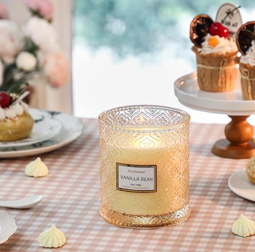 Vanilla Bean Candle, Large Decorative Glass Candle 19oz, Luxury Soy Wax Scented Candle Gift for Women, Home Fragrance for ...