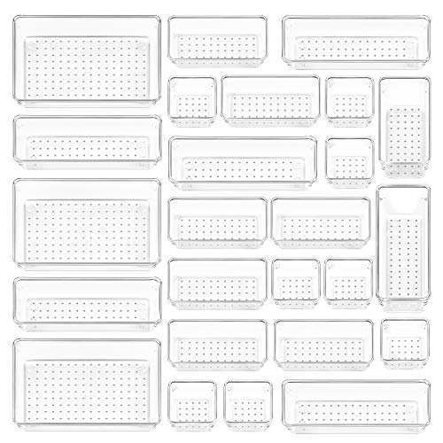 Vtopmart 25 PCS Clear Plastic Drawer Organizers Set, 4-Size Versatile Bathroom and Vanity Drawer Organizer Trays, Storage ...