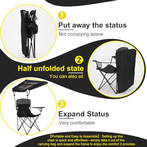 YOUNG WOOD Camping Chair with Canopy, Beach Chair with Shade,Portable,Lightweight Oversized for All, Easy to Open and Clos...