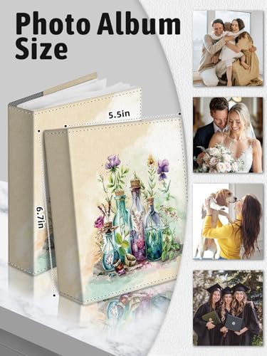 Lebrocoli Photo Album 4x6, 56 Pockets Small Picture Book Bottle Flowers Floral, Personalized Large Capacity Mini PU Leathe...