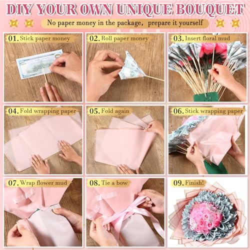 XunYee Bouquet Kit 20 Sheet Flower Wrapping Paper 100 Pcs Bamboo Skewers Floral Foam Blocks for Anniversary Birthday Gift ...