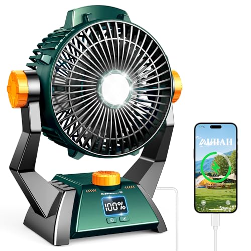 Camping Fan - Rechargeable Portable Battery Powered Camping Fans for Tents with LED Light, Power Display, Timers & 360° Ha...