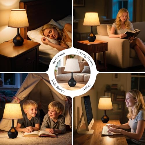 Seealle 16.1" Touch Table Lamps for Nightstand, 3-Way Dimmable Small Bedroom Lamps for Night Stands, Black Bedside Lamps f...