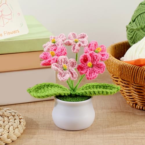 Aeekkya Crochet Flower, Ombre Pink Forget Me Not, Handmade Yarn Crochet Flowers for Women, Teacher, Friend, Mom, Cute Desk...