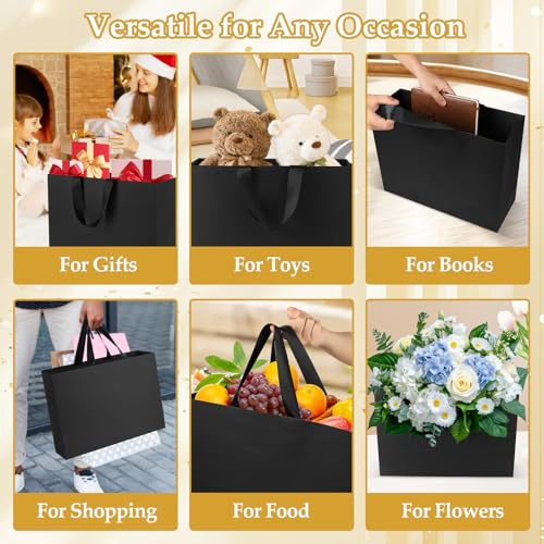 Epoesch Black Small Gift Bags with Handles and Tissue Paper, 8x5x10 Inch 4 Pack Paper Bags for Men, Women, Birthdays Part...