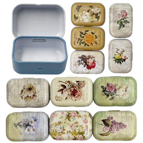 8Pcs Mini Flower Tin Trinket Jewelry Organizer Storage Box Decorative Boxes Small Metal Tins with Hinged Lids Portable Box...