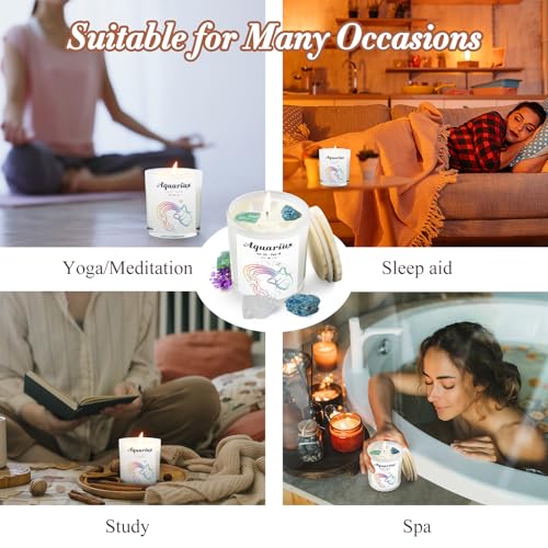 Aquarius Gifts for Women, Zodiac Aquarius Candle with Healing Crystals, Astrology Birthday Gifts for Women, Mom, Sister, F...