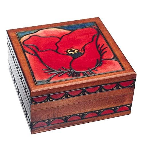 Enchanted World of Boxes Georgia O'Keefe Red Poppy Flower Polish Linden Wood Jewelry Keepsake Box