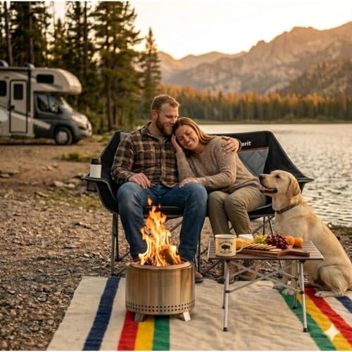EMERIT Oversized Fully Padded Camping Chair, Heavy Duty 650LB Folding Camping Loveseat, Quad Fold Double Camping Couch wit...