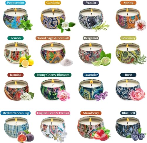 YOROXRG Set 16 Pack Scented Candles Gifts Soy Wax Travel Tin Jar Candles for Home 2.5 OZ Scented Candles for Mom for Chris...