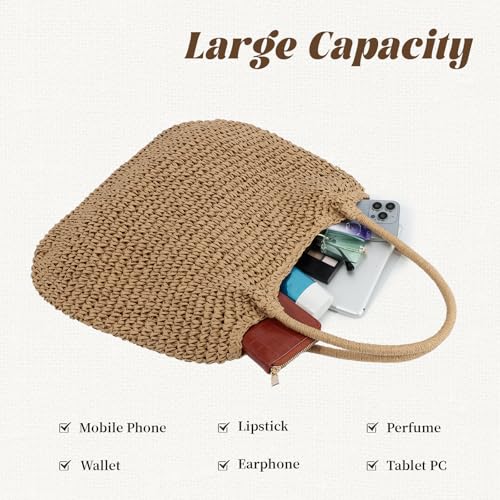Freie Liebe Summer Straw Beach Bags for Women Large Woven Shoulder Handbags Boho Tote Bag for Vacation, Travel