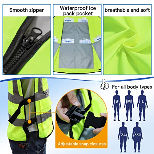 PANGTIKU Cooling Vest with 20pcs Gel Ice Pack - Ice Safety Vest for Men Women High Visibility Reflective for Hot Weather Work