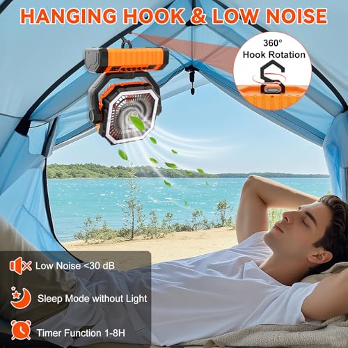 Camping Fan Rechargeable, 20000mAh Large Battery Powered Fans, 4 Speed Rechargeable Fan Portable with Remote, Cordless Bat...