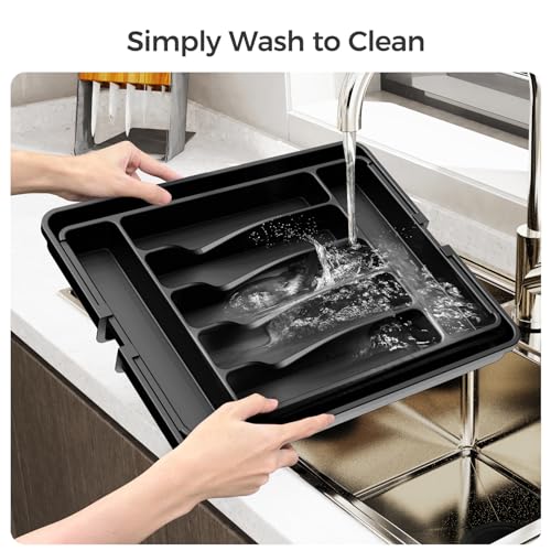 ukeetap Extra Large Expandable Silverware Organizer, BPA-Free Food-Safe Cutlery Flatware Organizer, Kitchen Utensil Drawer...