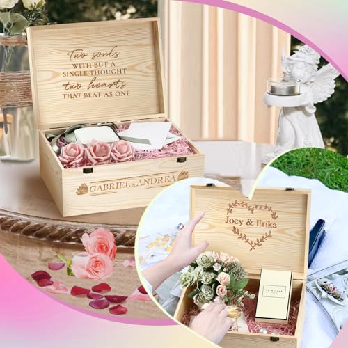 HIPNOOK Large Unfinished Wooden Boxes Set of 2 Sizes Wood Box with Hinged Lid – Large Wooden Boxes– Keepsake Memory Boxs- ...