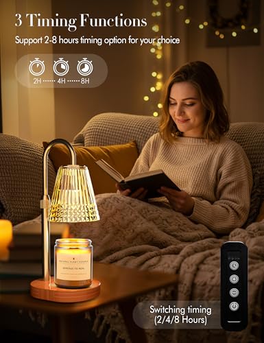Candle Warmer Lamp with Timer Dimmer: Height Adjustable Wax Melt Warmer for Scented Jar Candles with 2 Bulbs, Christmas Bi...