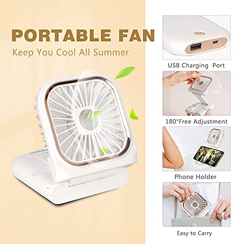 Portable Mini Fan Small Battery Operated Fan 5 in 1 as Power Bank,Phone Holder,Handheld Fan,Desk Fan, USB Rechargeable Per...