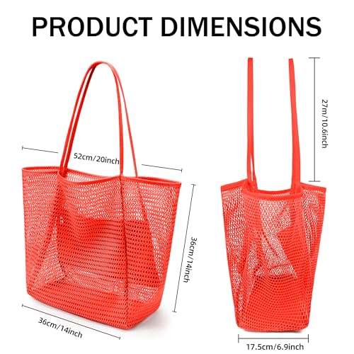 Frenou Mesh Tote Beach Bag For Women Fairycore Hobo Bag,Shoulder Bag Casual Crochet Bags Orange