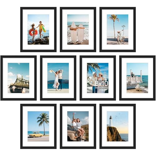 decorUhome 8x10 Picture Frame Set of 10, Display Photos 5x7 with Mat or 8x10 Unmatted for Picture Frames Collage Wall Deco...