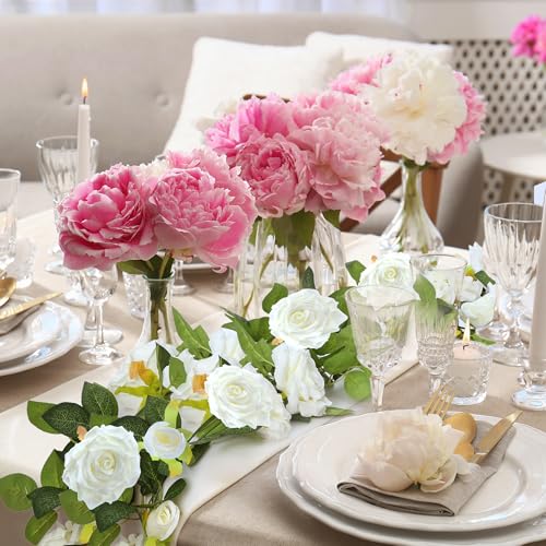 Sggvecsy 4Pcs 31Ft Artificial Rose Vine Fake Flower Garland Floral Garland Faux Silk Hanging Vine Rose Ivy Vines for Weddi...