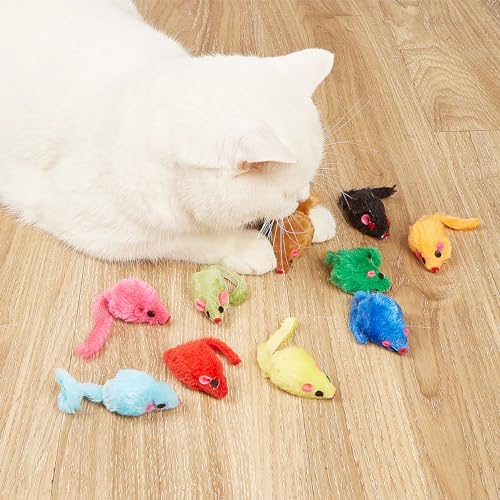 Maiguangta 12PCS Cat Mouse Toys,Faux Fur Cat Mice Toys with Plastic Body, Interactive Catnip Toys for Indoor Cats,Perfect ...