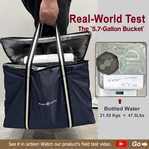 Insulated Food Delivery Bag, Large Durable Reusable Shopping Grocery Bag with Zipper – Foldable Thermal Cooler Bag for Hot...